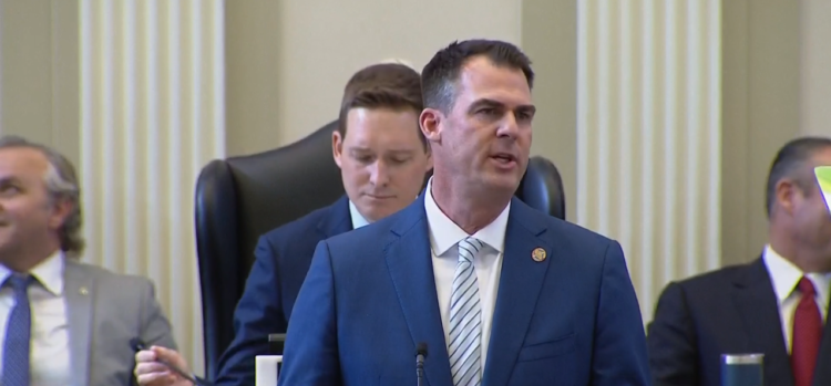Gov. Kevin Stitt gives his State of the State address before the Oklahoma State Legislature.