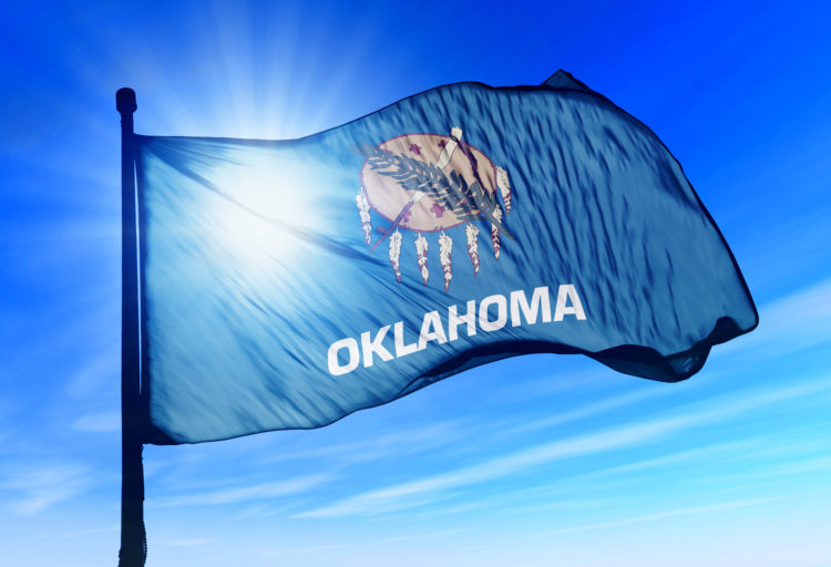 Oklahoma (USA) flag waving on the wind