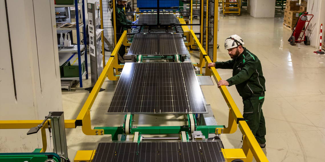 Solar panels being manufactured in an Enel facility. Image from Enel.