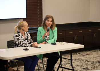 Suzanne Schreiber (right) speaks during an Employers in Action presentation.