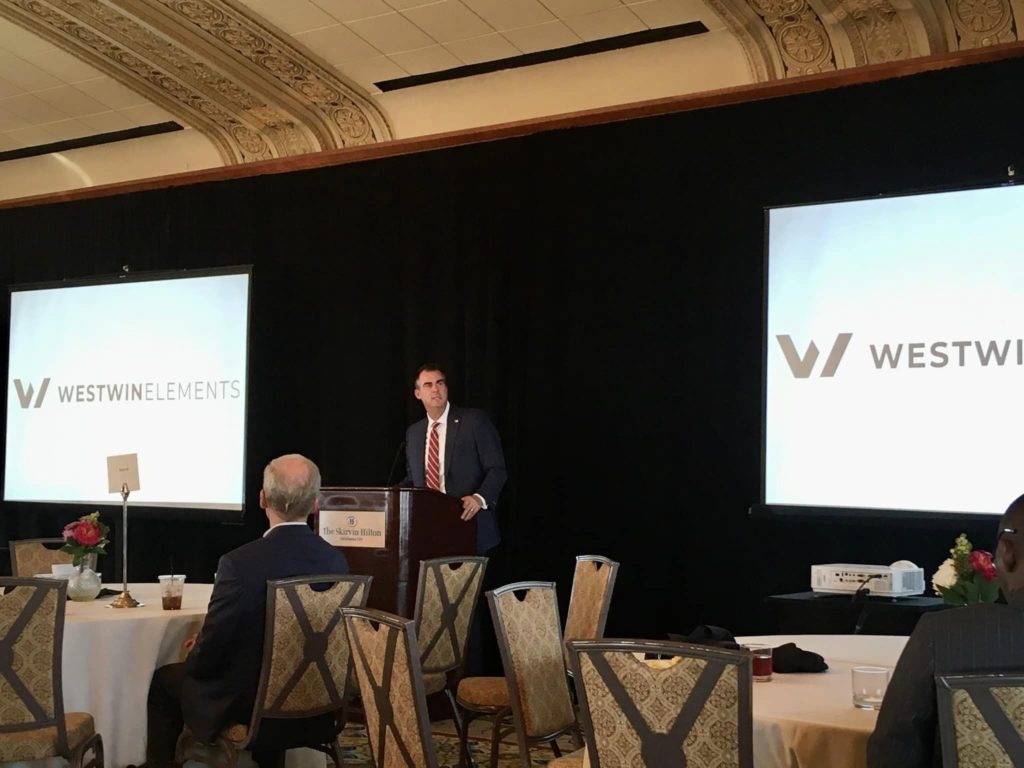 Gov. Kevin Stitt speaks about Westwin Elements at The Skirvin Hilton.