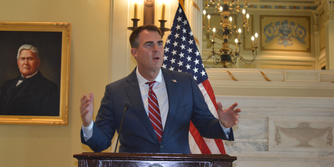 Gov. Kevin Stitt speaks about Blue Whale Materials' anticipated contributions to Oklahoma.