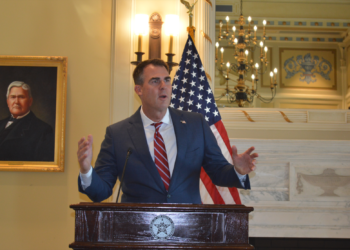 Gov. Kevin Stitt speaks about Blue Whale Materials' anticipated contributions to Oklahoma.