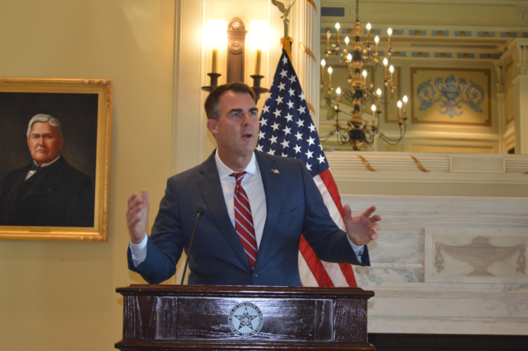 Gov. Kevin Stitt speaks about Blue Whale Materials' anticipated contributions to Oklahoma.