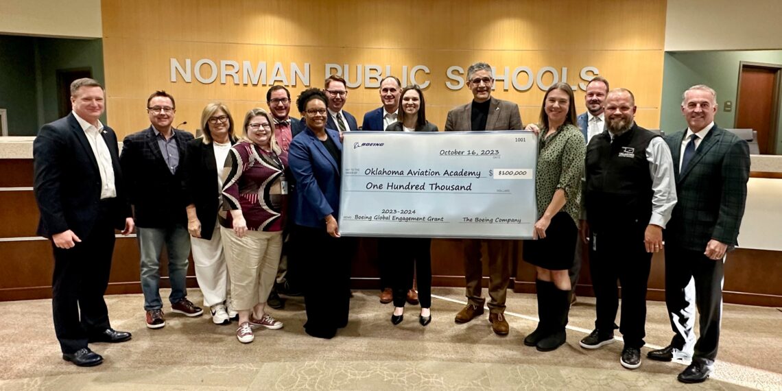 Boeing awarded a $100,000 grant to the Oklahoma Aviation Academy. Photo from Norman Public Schools.