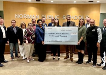 Boeing awarded a $100,000 grant to the Oklahoma Aviation Academy. Photo from Norman Public Schools.