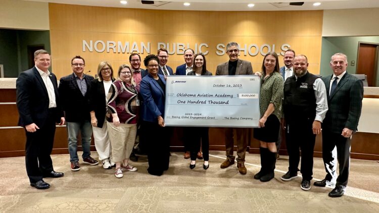 Boeing awarded a $100,000 grant to the Oklahoma Aviation Academy. Photo from Norman Public Schools.