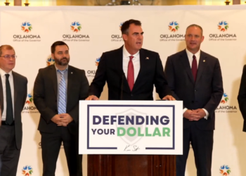 Gov. Kevin Stitt speaks about his tax reform measures during a news conference before the start of the Oklahoma Legislature's special session.