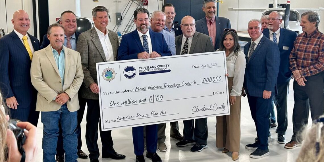 The ribbon cutting of Moore Norman Technology Center's new aviation maintenance technology training program.