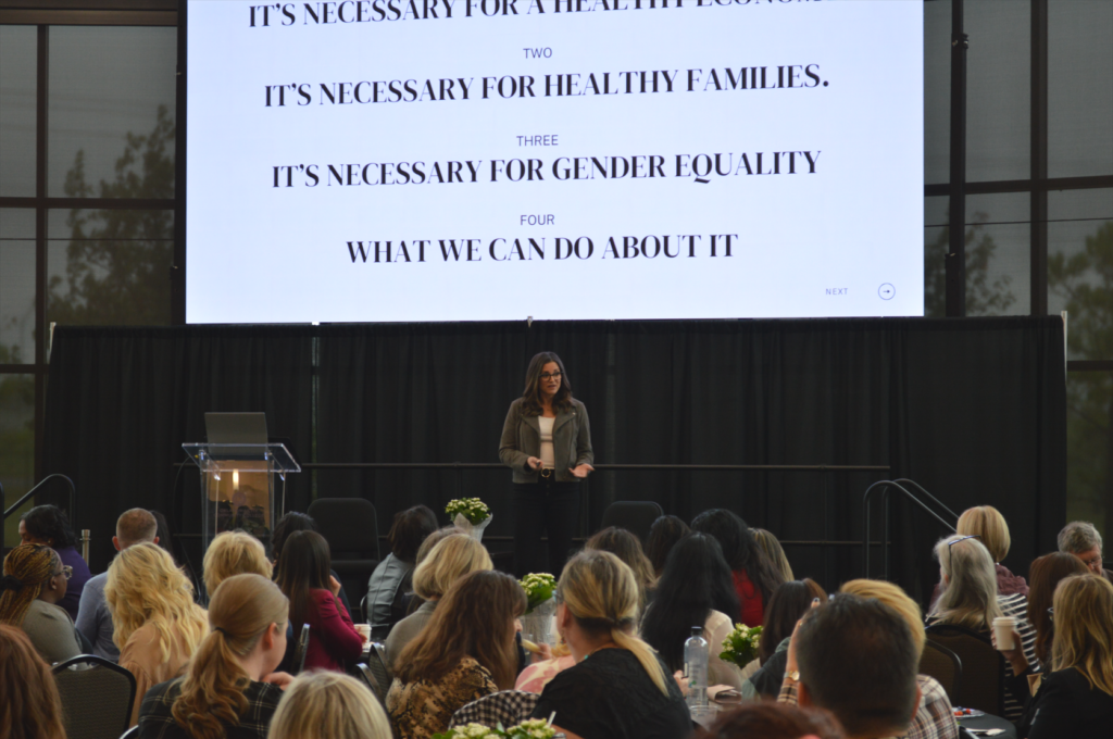 Paula Faris delivering the keynote speech during the childcare summit at Oklahoma City Community College.