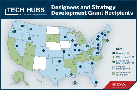 Tech Hubs designee map from EDA.