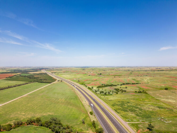 Aerial farmland in Foss Oklahoma USA, photo from Oklahoma Commerce