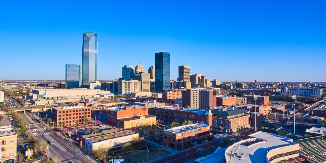 Image of Oklahoma City downtown skyline from drone