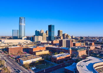 Image of Oklahoma City downtown skyline from drone