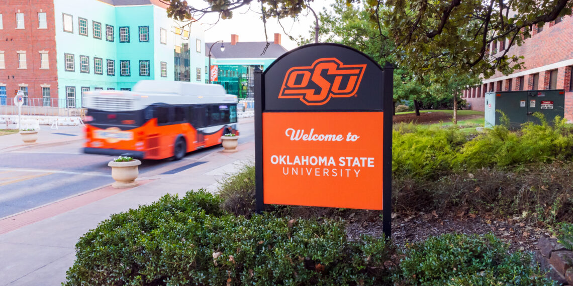 Stillwater, OK - November 3, 2023: Oklahoma State University welcome sign in Stillwater, OK
