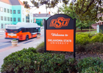 Stillwater, OK - November 3, 2023: Oklahoma State University welcome sign in Stillwater, OK