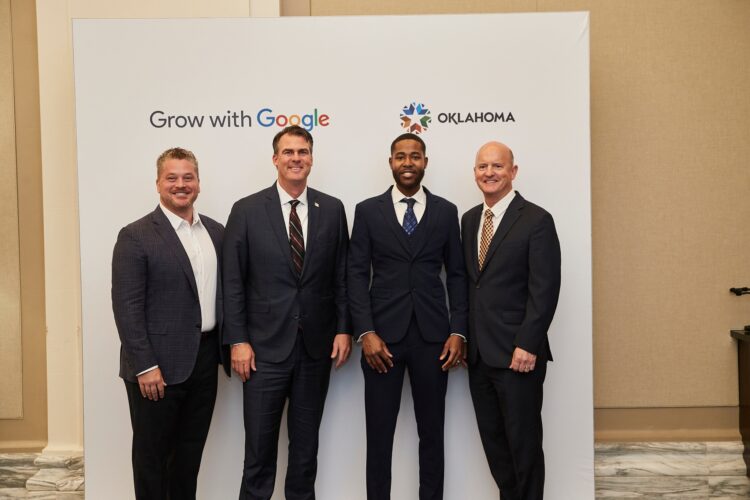 Andrew Silvestri, Gov. Kevin Stitt, Tayvon Lewis and John Suter. Photo from the governor's office.