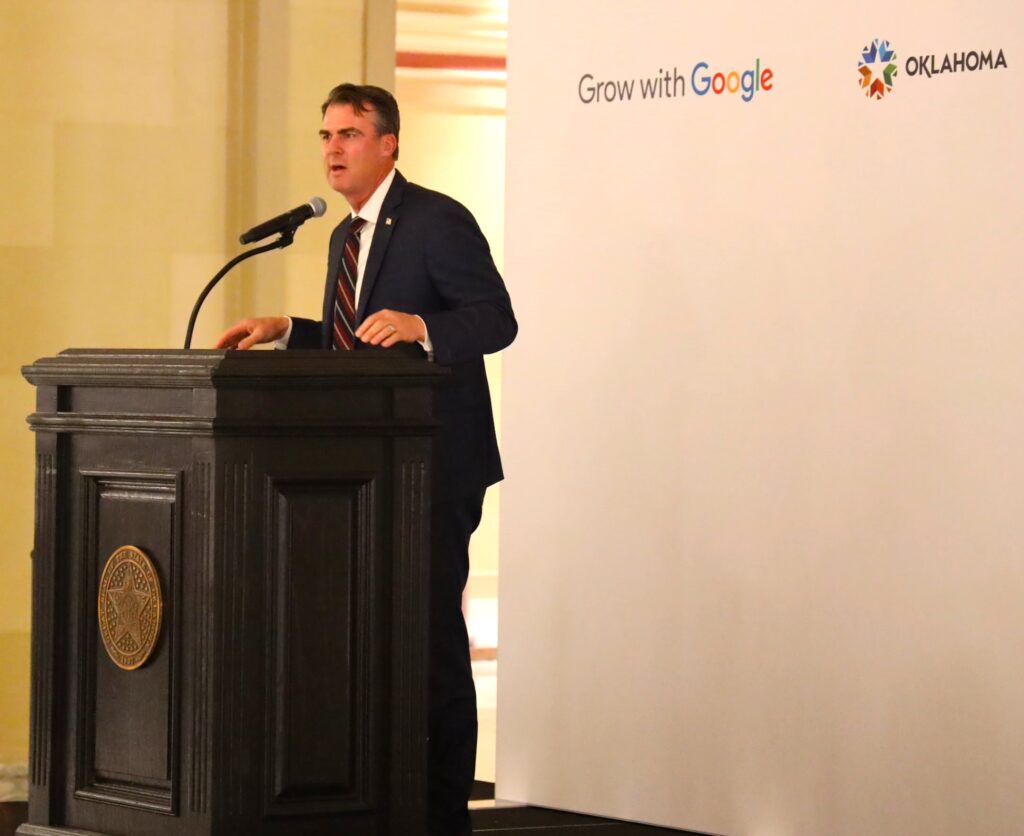 Gov. Kevin Stitt announcing Oklahoam's latest workforce skills development collaboration with Google.