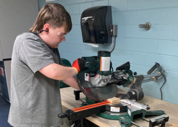 A Bartlesville High School student learning valuable construction skills that can shape his future. Photo from Douglas Boudreaux