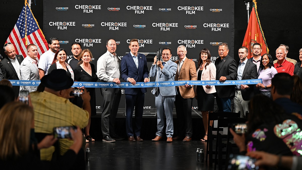 Cutting the ribbon on the Cherokee Film Studios expansion. Photo from the Cherokee Nation