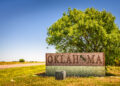 Benonine, Oklahoma, USA - May 12, 2016 : Welcome to Oklahoma road sign on I-40