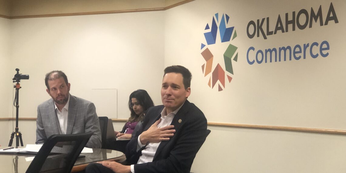 Lt. Gov. Matt Pinnell speaking during the latest Oklahoma Workforce Commission meeting.