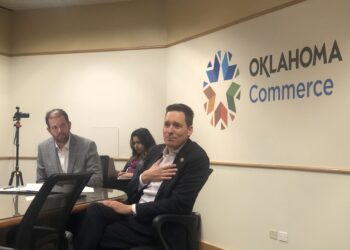 Lt. Gov. Matt Pinnell speaking during the latest Oklahoma Workforce Commission meeting.