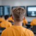 Juvenile Detention Center: A young inmate sits in a classroom, his back to the camera, focusing on the monitors ahead.