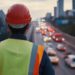Civil Engineer Overseeing Urban Expressway Construction Progress