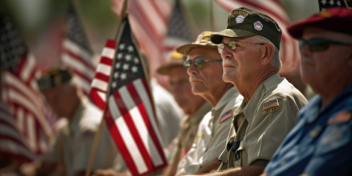 Veterans ceremony American Flags in celebration of Independence Day. Generative AI