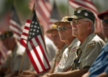 Veterans ceremony American Flags in celebration of Independence Day. Generative AI