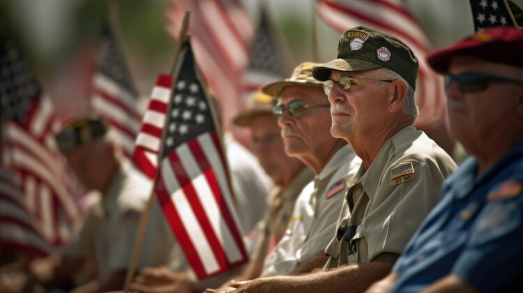 Veterans ceremony American Flags in celebration of Independence Day. Generative AI