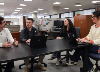Owen May (center-left) interning at Bartlesville Business Operations & Innovation Center.