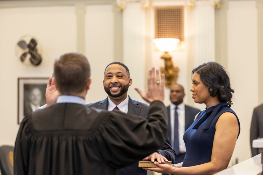 Rep. Erick Harris being sworn into the Oklahoma House of Representatives. Photo from Oklahoma House