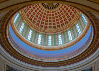 Oklahoma City, Oklahoma, United States of America - January 18, 2017. Ceiling of the dome of State Capitol of Oklahoma in Oklahoma City, OK.