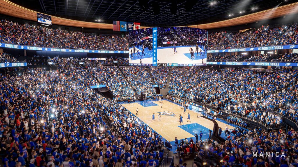 Oklahoma City Thunder arena interior design.