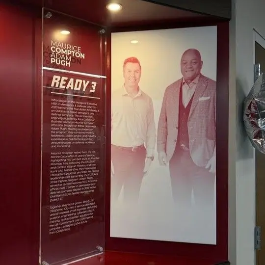 Permanent University of Oklahoma display honoring Maurice Compton and Adam Pugh of Ready 3