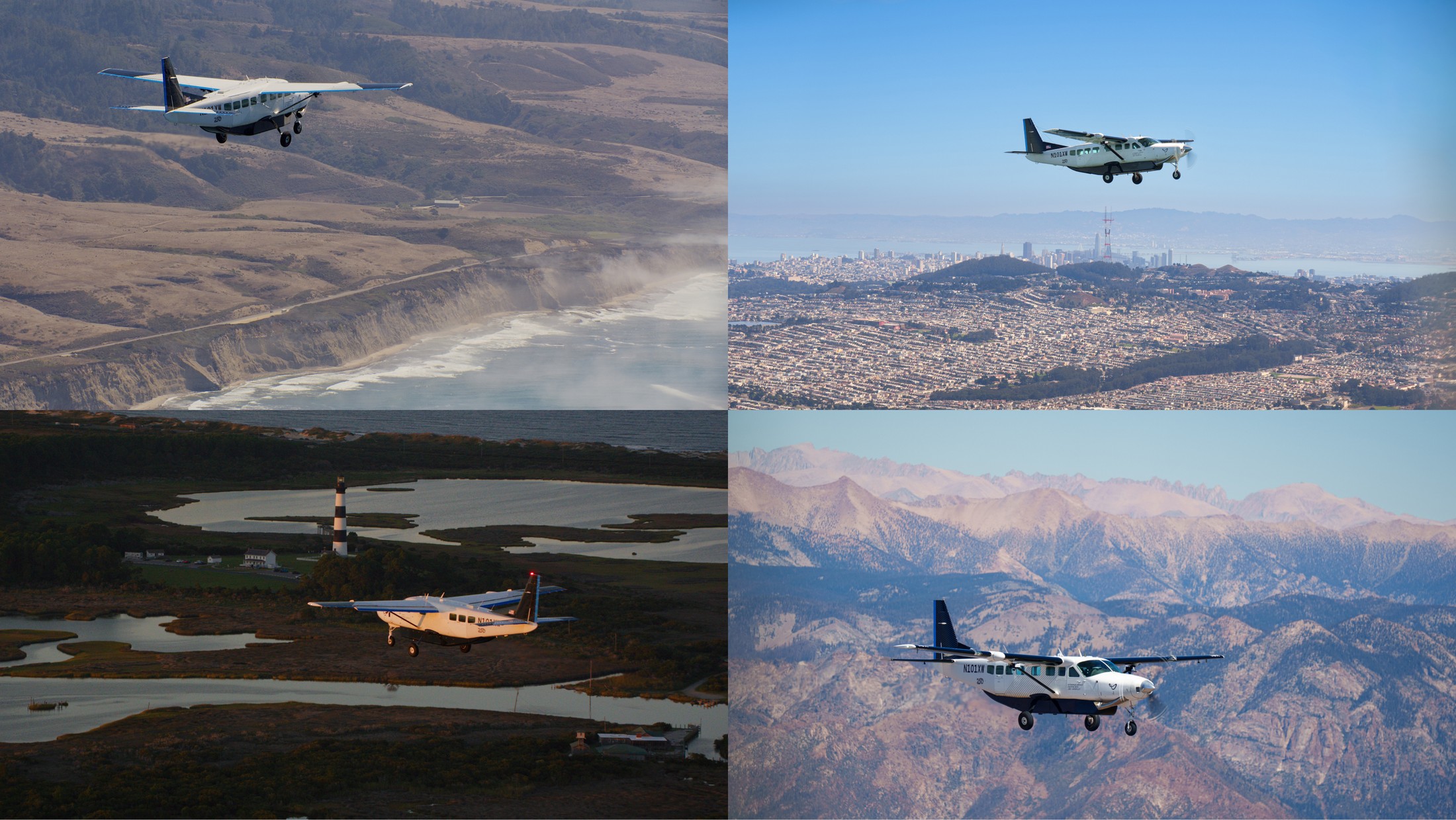 Four views of Joby’s J208 during its coast-to-coast tour.