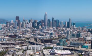San Francisco’s downtown skyline, including Salesforce Tower and the Bay Bridge.